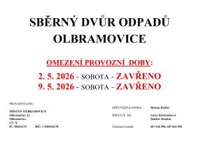 Sběrný dvůr uzavřen 2.5. a 9.5.2026